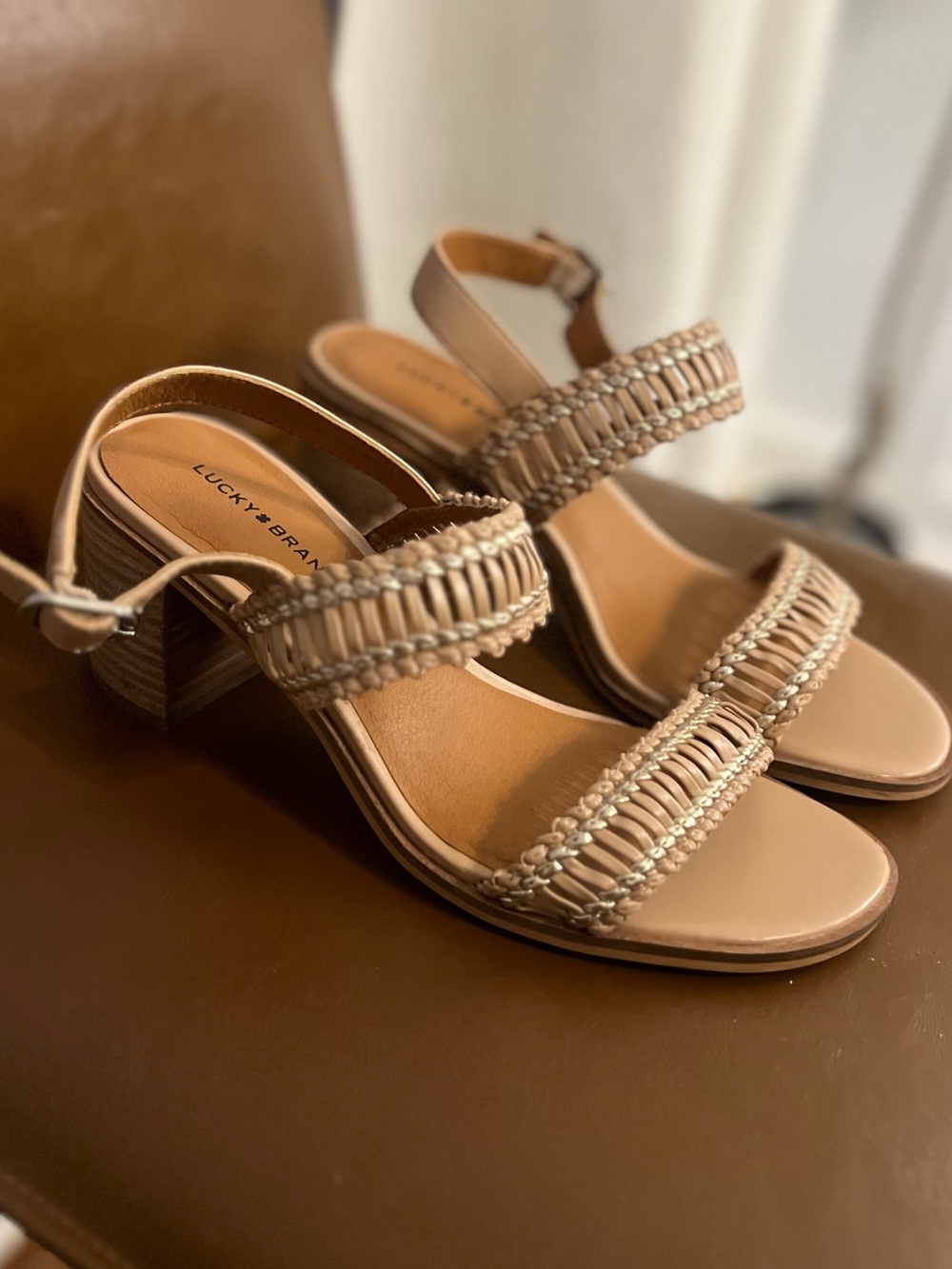 Lucky Brand Nude Braided Block Heel Sandals